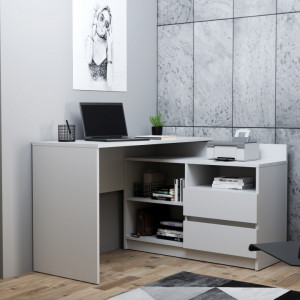BIA515 - Birou pe colt, 120x105x75 cm, masa de calculator cu 2 sertare, office - Alb