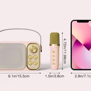 CADC1 - Set Sistem Mini Karaoke si 2 Mini Microfoane, Jucarii copii, Cadou pentru Craciun, Petreceri in familie - Roz - Img 4