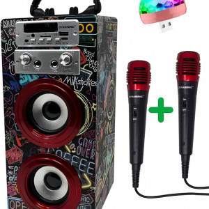 CADC12 - Set Sistem Mini Karaoke si 2 Mini Microfoane, Jucarii copii, Cadou pentru Craciun, Petreceri in familie - Negru - Multicolor