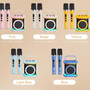 CADC14 - Set Sistem Mini Karaoke si 2 Mini Microfoane, Jucarii copii, Cadou pentru Craciun, Petreceri in familie - Bej - Img 3