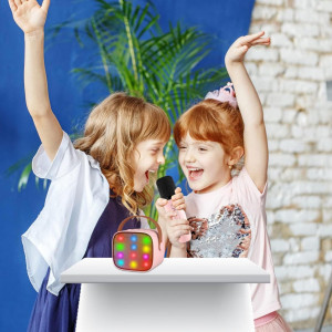 CADC3 - Set Sistem Mini Karaoke si 2 Mini Microfoane, Jucarii copii, Cadou pentru Craciun, Petreceri in familie - Roz - Img 2