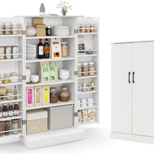 CBA2 - Comoda Bar, 60 cm, depozitare vin, bautura, condimente, dulap cu rafturi bucatarie, living, dining, multifunctional - Alb - Img 3