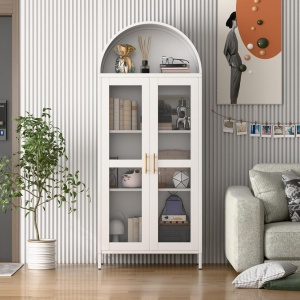 DUA205 - Vitrina 80 cm, Dulap rotund pentru birou, Biblioteca Living, Rafturi Dormitor, Dining, Hol - Alb - Img 8