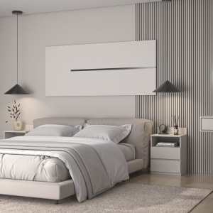 LAC502 - Set 2x Noptiere crem, 41x32x59 cm, cu 2 sertare, dormitor - Colectia LaCreme - Img 2