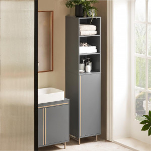 LISIA3 - Set Mobilier Baie Marga 2 piese - masca chiuveta, dulap inalt - Gri - Auriu - Img 4