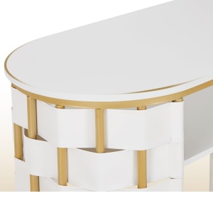 MANIAU2 - Masuta manichiura, 115 cm, masa cosmetica ovala pentru salon - Alba - Auriu - Img 5