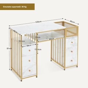 MANIAU205 - Masuta manichiura, birou, 125 cm, masa cosmetica pentru salon - Alb / Negru - Auriu - Img 9