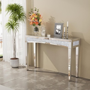 MAOG4 - Masa toaleta oglinda, masuta consola, 120 cm, cosmetica machiaj, vanity birou, Argintiu - Img 5