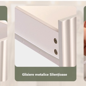 Masuta machiaj 92 cm, Alba sau Maro cu Oglinda LED si 4 Sertare pentru Cosmetice, Set Masa toaleta cu 2 Prize, USB si USB-C, masuta cosmetica, vanity cu Riflaj si Rafturi - SEM26 - Img 4