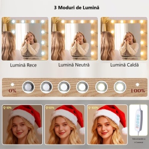 Masuta machiaj 92 cm, Alba sau Maro cu Oglinda LED si 4 Sertare pentru Cosmetice, Set Masa toaleta cu 2 Prize, USB si USB-C, masuta cosmetica, vanity cu Riflaj si Rafturi - SEM26 - Img 12