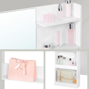 Masuta machiaj cu Oglinda HD LED si 5 Sertare pentru Cosmetice, Set Masa toaleta 108 cm, Alb, masuta cosmetica, vanity - SEA13 - Img 7