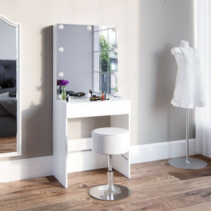 Masuta machiaj cu Oglinda LED si 1 Sertar pentru Cosmetice, Alb, masuta cosmetica, vanity - SEA262 - Img 2