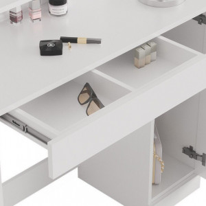 Masuta machiaj cu Oglinda LED si 1 Sertar pentru Cosmetice, Set Masa toaleta 90 cm, Alb, masuta cosmetica, vanity - SEA399 - Img 4