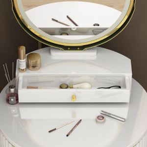Masuta machiaj cu Oglinda LED si 1 Sertar pentru Cosmetice, Set Masa toaleta 60 cm, Alb, masuta vanity cu Riflaj, cosmetica - SEA459 - Img 5