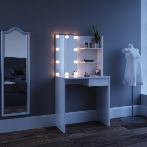 Masuta machiaj cu Oglinda LED si 1 Sertar pentru Cosmetice, Set Masa toaleta 75 cm, Alb, masuta cosmetica, vanity - SEA333 - Img 7