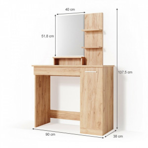 Masuta machiaj cu Oglinda LED si 1 Sertar pentru Cosmetice, Set Masa toaleta 90 cm, Maro, masuta cosmetica, vanity - SEM218 - Img 5