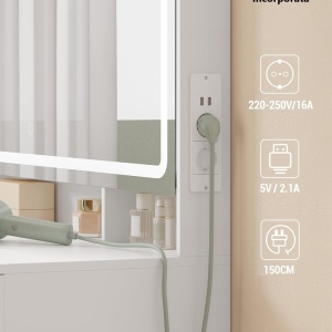 Masuta machiaj cu Oglinda LED si 11 Sertare pentru Cosmetice, Set Masa toaleta 108 cm, Alb, masuta cosmetica, vanity cu Priza si USB - SEA12 - Img 9
