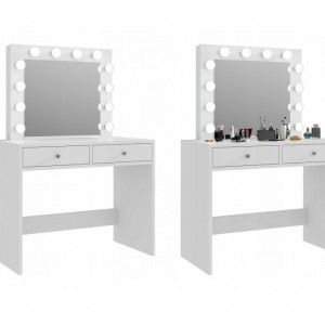 Masuta machiaj cu Oglinda LED si 2 Sertare pentru Cosmetice, Alb, masuta cosmetica, vanity - SEA504 - Img 4
