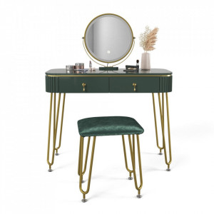 Masuta machiaj cu Oglinda LED si 2 Sertare pentru Cosmetice, Set Masa toaleta 100 cm, masuta cosmetica, vanity - SEV203 - Img 6