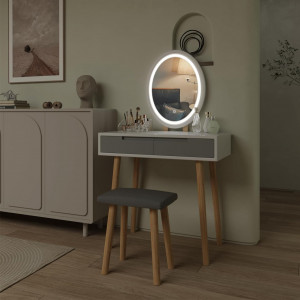 Masuta machiaj cu Oglinda LED si 2 Sertare pentru Cosmetice, Set Masa toaleta 80 cm, Alb, masuta cosmetica, vanity - SEA430 - Img 4