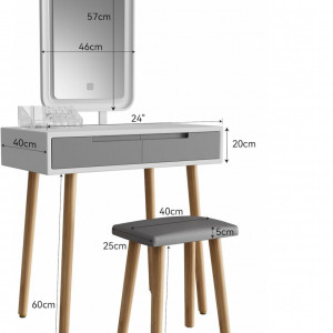 Masuta machiaj cu Oglinda LED si 2 Sertare pentru Cosmetice, Set Masa toaleta 80 cm, Alb, masuta cosmetica, vanity - SEA433 - Img 4