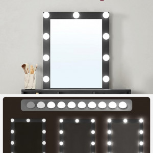 Masuta machiaj cu Oglinda LED si 2 Sertare pentru Cosmetice, Set Masa toaleta 80 cm, masuta cosmetica, vanity - SEN30 - Img 3
