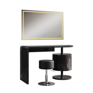 Masuta machiaj cu Oglinda LED si 2 Sertare pentru Cosmetice, Set Masa toaleta 120 cm, Negru, masuta cosmetica, vanity - SEN257 - Img 2