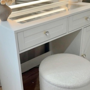 Masuta machiaj cu Oglinda LED si 2 Sertare pentru Cosmetice, Set Masa toaleta 90 cm, Alb, masuta cosmetica, vanity - SEA498 - Img 3