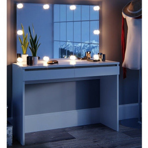 Masuta machiaj cu Oglinda LED si 2 Sertare pentru Cosmetice, Set Masa toaleta 120 cm, Alb, masuta cosmetica, vanity - SEA264 - Img 1