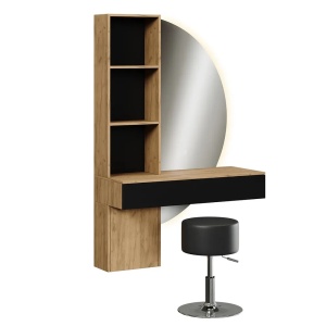 Masuta machiaj cu Oglinda LED si 2 Sertare pentru Cosmetice, Set Masa toaleta 100 cm, Negru, masuta cosmetica, vanity - SEM24 - Img 3