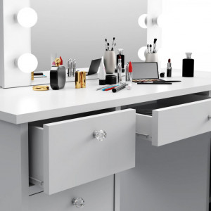 Masuta machiaj cu Oglinda LED si 3 Sertare pentru Cosmetice, Set Masa toaleta 120 cm, Alb, masuta cosmetica, vanity - SEA537 - Img 5