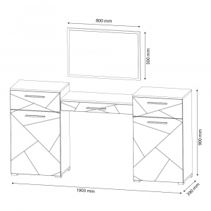 Masuta machiaj cu Oglinda LED si 3 Sertare pentru Cosmetice, Set Masa toaleta 190 cm, Alb Lucios, masuta cosmetica, vanity - SEA480 - Img 5