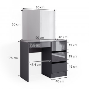 Masuta machiaj cu Oglinda LED si 4 Sertare pentru Cosmetice, Set Masa toaleta 90 cm, Gri, masuta cosmetica, vanity - SEG221 - Img 7