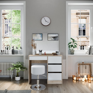 Masuta machiaj cu Oglinda LED si 4 Sertare pentru Cosmetice, Set Masa toaleta 90 cm, Alb, masuta cosmetica, vanity - SEM240 - Img 2