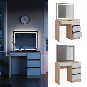 Masuta machiaj cu Oglinda LED si 4 Sertare pentru Cosmetice, Set Masa toaleta 90 cm, Alb, masuta cosmetica, vanity - SEM241 - Img 3