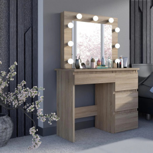 Masuta machiaj cu Oglinda LED si 4 Sertare pentru Cosmetice, Set Masa toaleta 94 cm, masuta cosmetica, vanity - SEM525