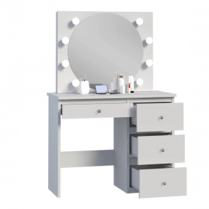 Masuta machiaj cu Oglinda LED si 4 Sertare pentru Cosmetice, Set Masa toaleta 94 cm, Alb, masuta cosmetica, vanity - SEA549 - Img 5
