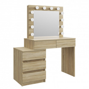 Masuta machiaj cu Oglinda LED si 5 Sertare pentru Cosmetice, Set Masa toaleta 112 cm, masuta cosmetica, vanity - SEM509 - Img 4