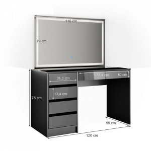 Masuta machiaj cu Oglinda LED si 5 Sertare pentru Cosmetice, Set Masa toaleta 120 cm, Gri, masuta cosmetica, vanity - SEG208 - Img 4