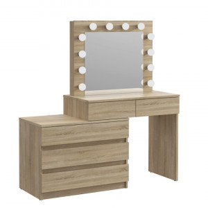 Masuta machiaj cu Oglinda LED si 5 Sertare pentru Cosmetice, Set Masa toaleta 130 cm, masuta cosmetica, vanity - SEM511 - Img 2