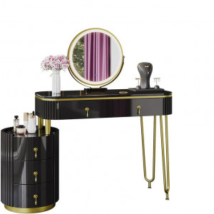Masuta machiaj cu Oglinda LED si 5 Sertare pentru Cosmetice, Set Masa toaleta 100 cm, Negru, masuta cosmetica, vanity - SEN243 - Img 2