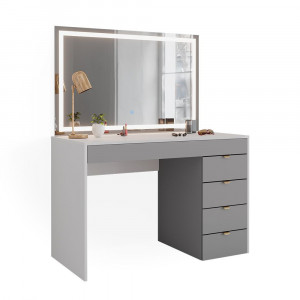 Masuta machiaj cu Oglinda LED si 5 Sertare pentru Cosmetice, Set Masa toaleta 115 cm, Alb, masuta cosmetica, vanity - SEA447 - Img 3