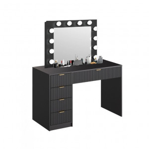 Masuta machiaj cu Oglinda LED si 5 Sertare pentru Cosmetice, Set Masa toaleta 120 cm cu Riflaj, masuta cosmetica, vanity - SEN22 - Img 2