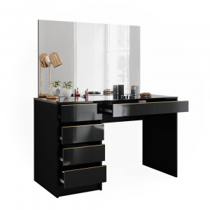 Masuta machiaj cu Oglinda LED si 5 Sertare pentru Cosmetice, Set Masa toaleta 120 cm, Negru, masuta cosmetica, vanity - SEN253 - Img 4