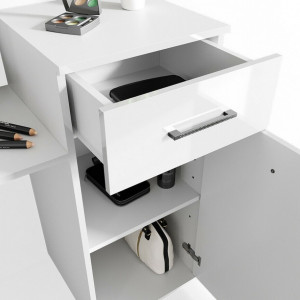 Masuta machiaj cu Oglinda LED si 6 Sertare pentru Cosmetice, Set Masa toaleta 140 cm, Alb, masuta cosmetica, vanity - SEA265 - Img 3