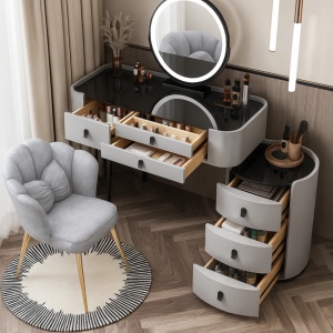Masuta machiaj cu Oglinda LED si 6 Sertare pentru Cosmetice, Set Masa toaleta 100 cm, Gri, masuta cosmetica, vanity - SEG10 - Img 5