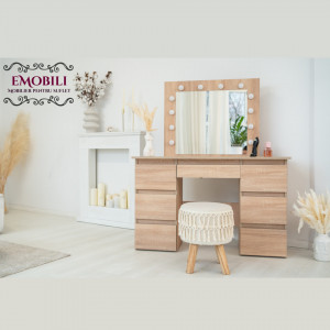 Masuta machiaj cu Oglinda LED si 7 Sertare pentru Cosmetice, Set Masa toaleta 120 cm, masuta cosmetica, vanity - SEM507