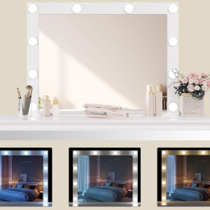 Masuta machiaj cu Oglinda LED si 7 Sertare pentru Cosmetice, Set Masa toaleta 110 cm, Alb, masuta cosmetica, vanity - SEA907 - Img 5