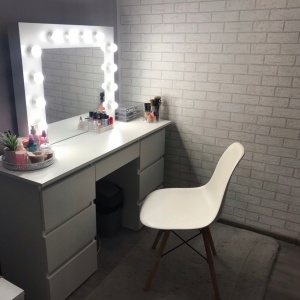 Masuta machiaj cu Oglinda LED si 7 Sertare pentru Cosmetice, Set Masa toaleta 120 cm, Alb, masuta cosmetica, vanity - SEA516 - Img 10