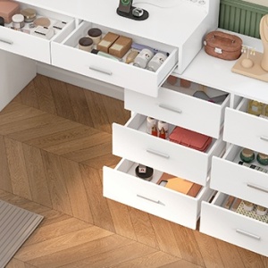Masuta machiaj cu Oglinda LED si 8 Sertare pentru Cosmetice, Set Masa toaleta 167 cm, Alb, masuta cosmetica, vanity - SEA819 - Img 2